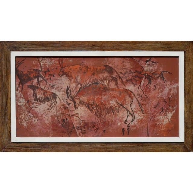 1950s Nan Street Fowler Mid-Century Abstract Expressionist Paleolithic Hunt Scene 1959 For Sale - Image 5 of 5