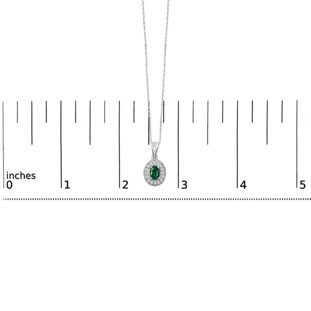 Early 21st Century 14K White Gold Oval 6x4 MM Green Emerald and Diamond Halo Pendant Necklace - 18 inch For Sale - Image 5 of 5