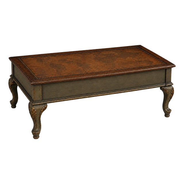 Vintage Grand Tour World Map Coffee Table in Weathered Old World Olive and Antiqued Walnut For Sale