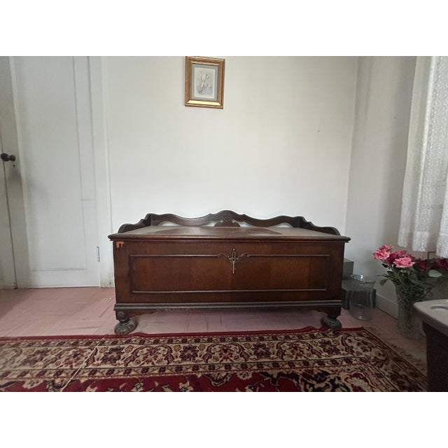 Vintage Cedar Blanket Chest / Storage Trunk – Traditional Carved Wood For Sale - Image 4 of 7