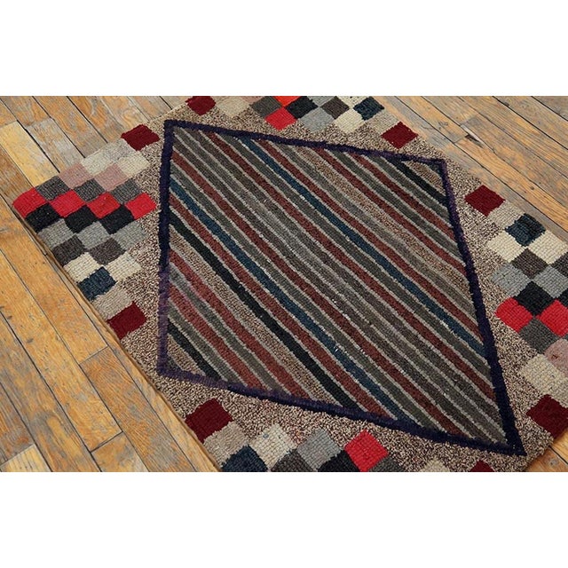 1920s Multicolor Medallion Folk Art Antique American Hooked Rug 2'5" X 3'4" Handknotted Wool Carpet For Sale - Image 4 of 6