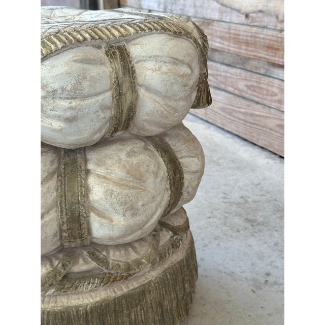 Off-white Vintage Regency Tufted Tassel Plaster Stool Side Table For Sale - Image 8 of 10