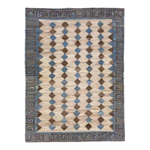 2020s Flatweave Deco Style Kilim Wool Rug With Beige Modern Geometric Design