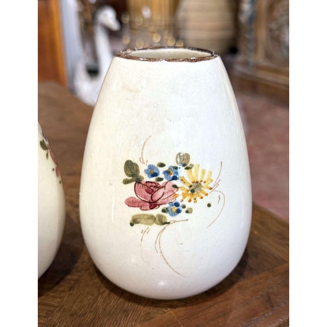 Mid 20th Century Pair of Mid-Century French Hand-Painted Ceramic Floral Vases For Sale - Image 5 of 9