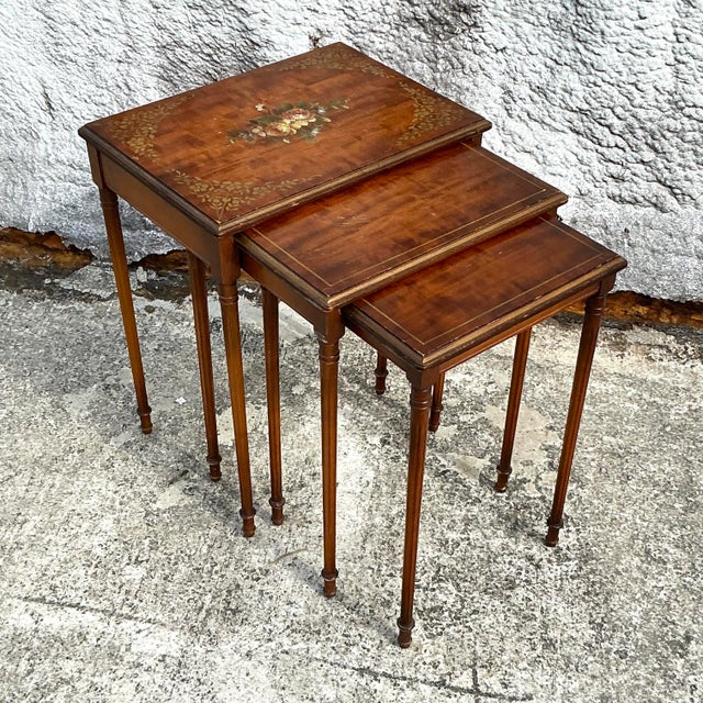 Mid 20th Century Vintage Regency Hand Painted Nesting Tables - Set of 3 For Sale - Image 5 of 7