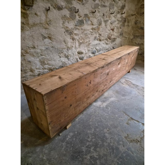 Antique French Industrial Pine Storage Bench, 1890s For Sale - Image 11 of 18