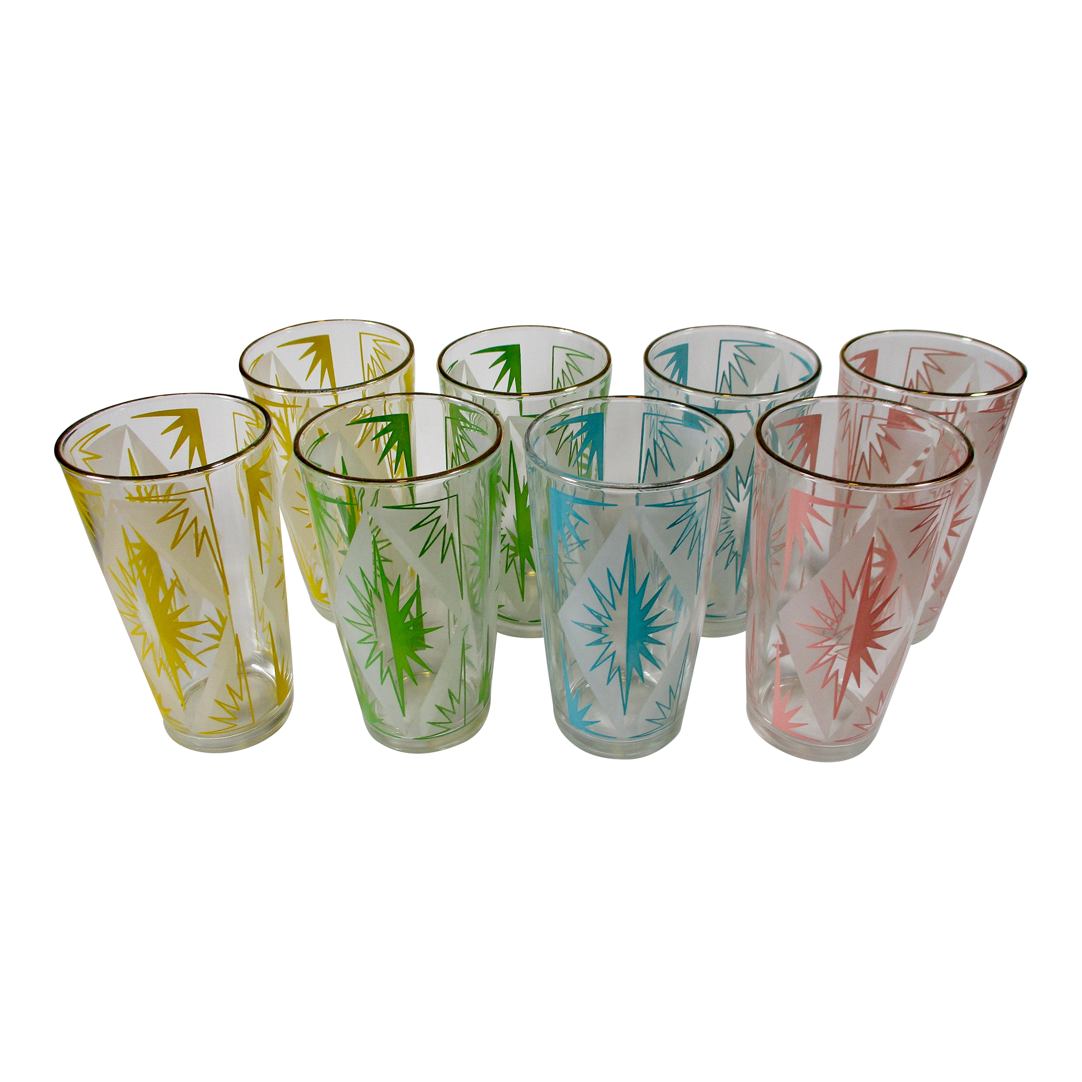 1960s Hazel-Atlas Mid-Century Atomic Pastel Starburst Glasses- Set