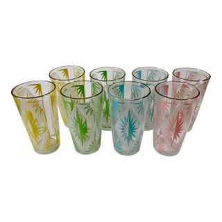 1960s Hazel-Atlas Mid-Century Atomic Pastel Starburst Glasses - Set of 8 For Sale