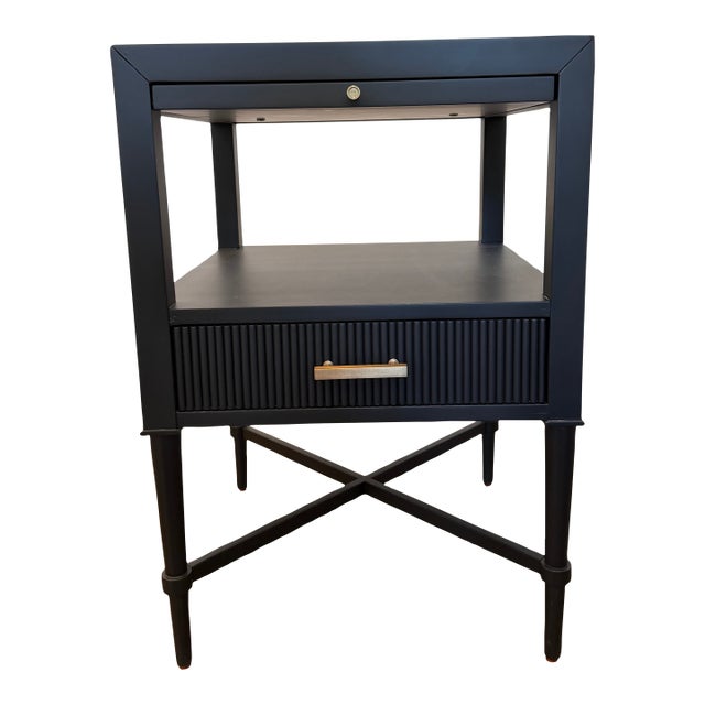 Woodbridge Black Bedside or End Table — Reeded Drawer & Pull-Out Tray For Sale