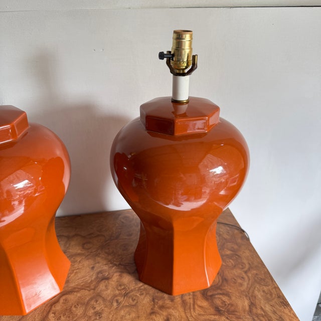 Mid-Century Modern Mid Century Modern Terra Cotta Colored Ceramic Table Lamps- A Pair For Sale - Image 3 of 12