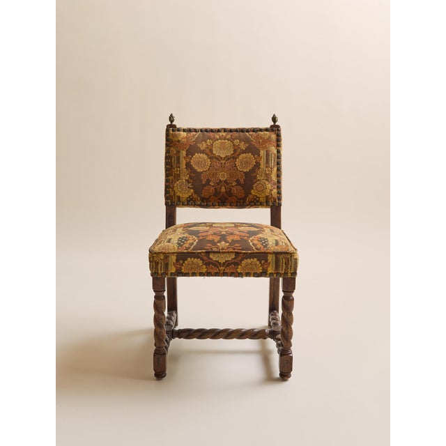 Baroque The Vintage 1970s Baroque Revival Tapestry & Carved Wood Dining Chairs For Sale - Image 3 of 11