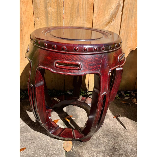 Wood Vintage Chinese Rosewood Garden Stools-A Pair For Sale - Image 7 of 13