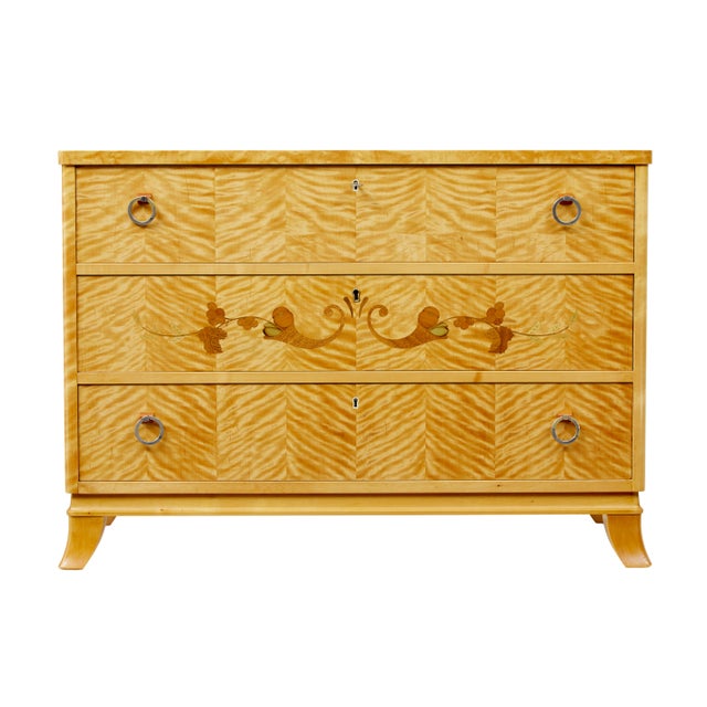 Wood Mid-Century Modern Swedish Inlaid Birch Chest of Drawers, 1950 For Sale - Image 7 of 10