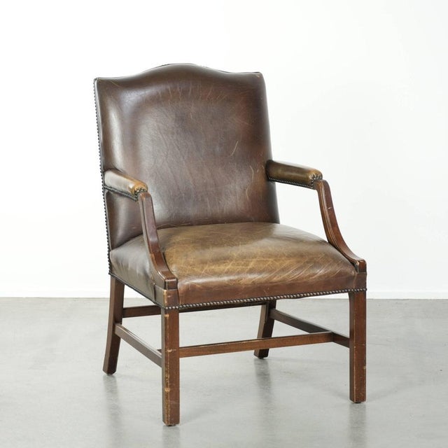 English Wood and Cowhide Leather Gainsborough Chair For Sale - Image 13 of 13
