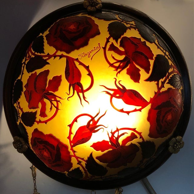 This exceptional ceiling light is an exquisite example of French glass art from the École de Nancy. This masterpiece was...