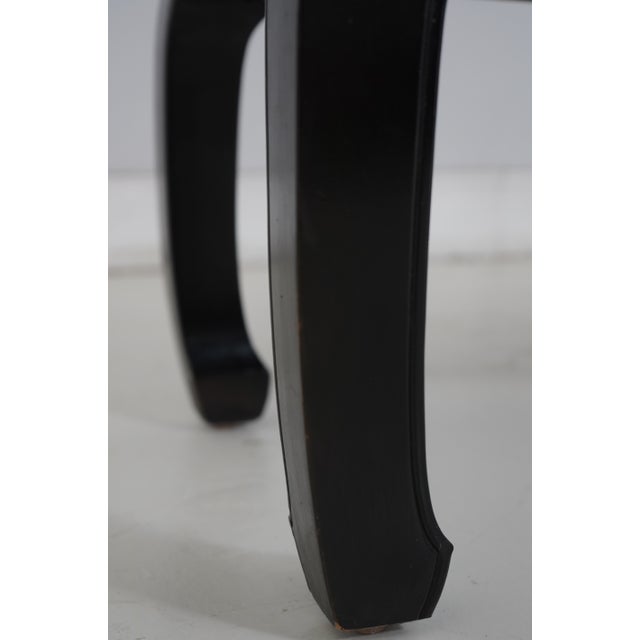 Wood Century Oriental Style Leather Seat Black Lacquer Bench For Sale - Image 7 of 13