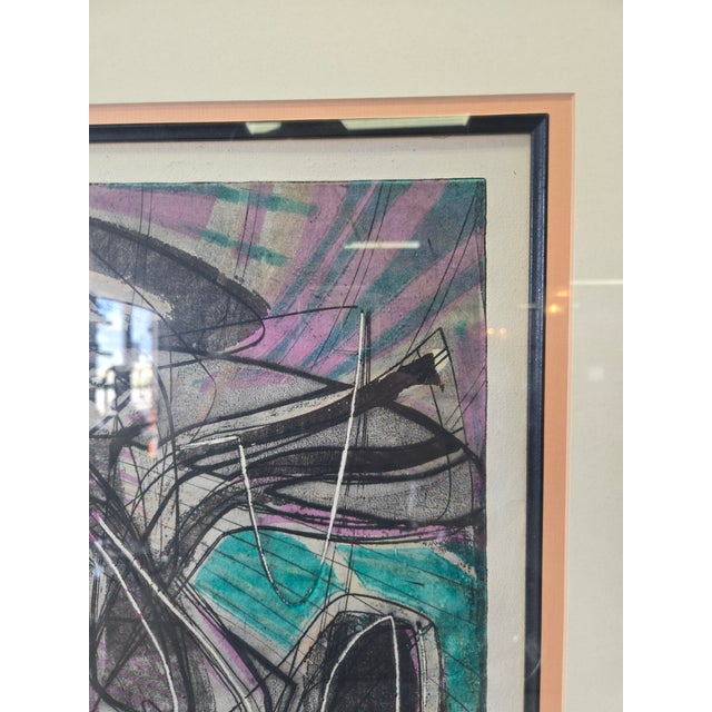 Mid-Century Modern Vintage 1954 Signed Abstract Lithograph For Sale - Image 3 of 9