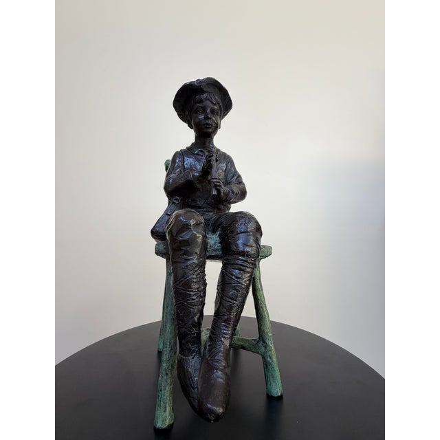 Maitland-Smith Verdigris Bronze Flute Boy Sculpture For Sale - Image 14 of 15