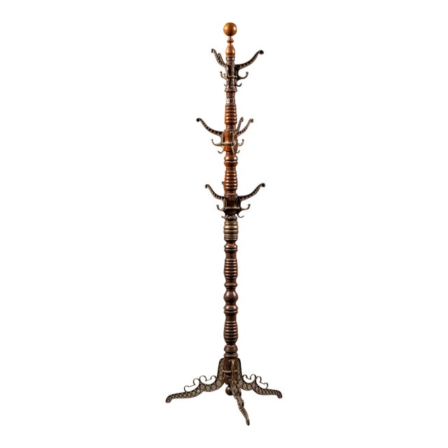 Late 19th Century Turned Oak and Cast Iron Coat Tree by Udell Works For Sale