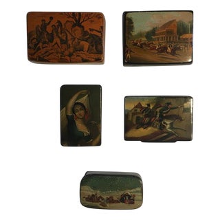 Wood Lacquered Boxes with Landscape Scenes, Set of 5 For Sale