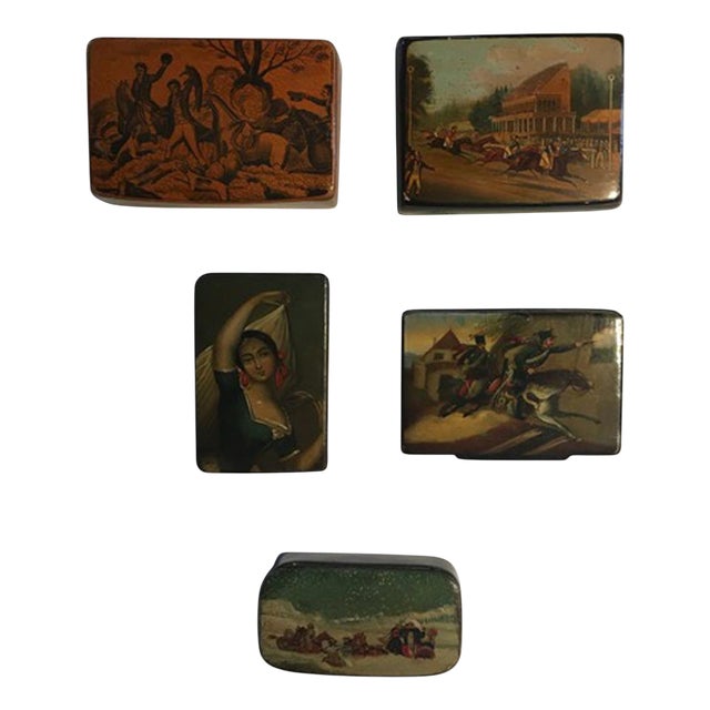 Wood Lacquered Boxes with Landscape Scenes, Set of 5 For Sale