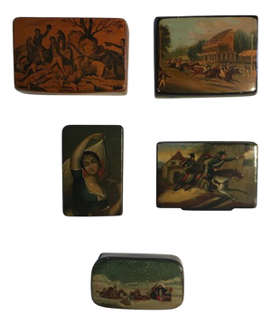Wood Lacquered Boxes with Landscape Scenes, Set of 5