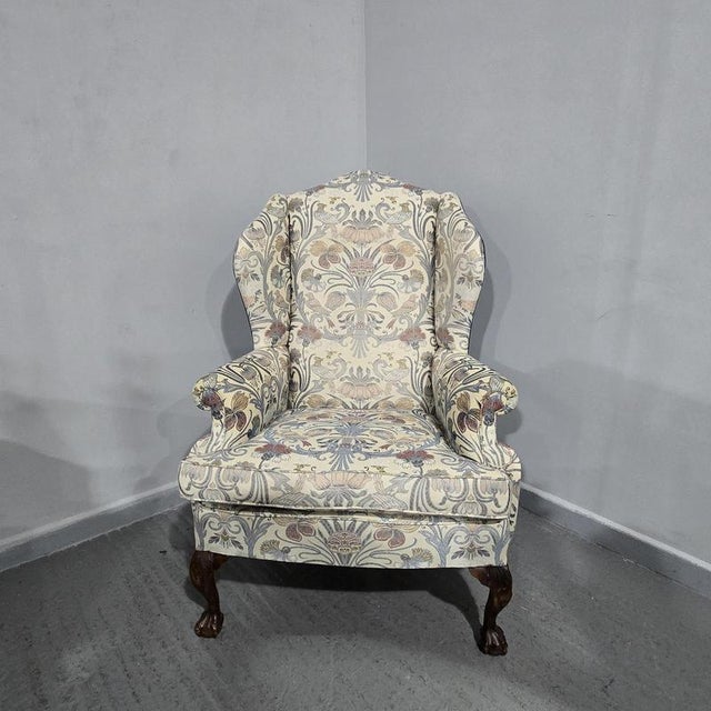 Super quality mahogany framed wind armchair, very comfortable and in very good overall condition, slight bleaching to the...