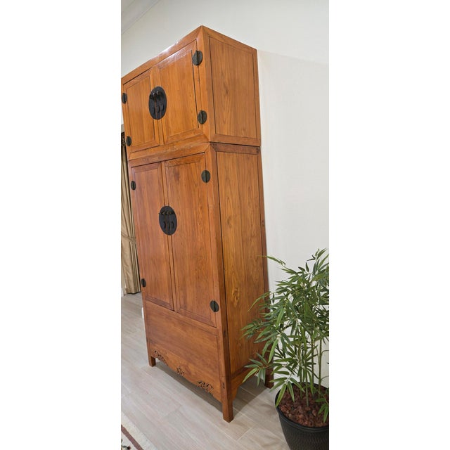 Asian Antique Late 19th Century 8-Foot-Tall Qing Dynasty Wedding Cabinet / Wardrobe For Sale - Image 3 of 6