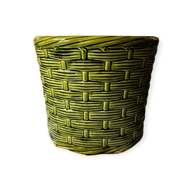 Vintage English Wicker-Pattern Planter in Emerald Green, 1950s For Sale - Image 4 of 7