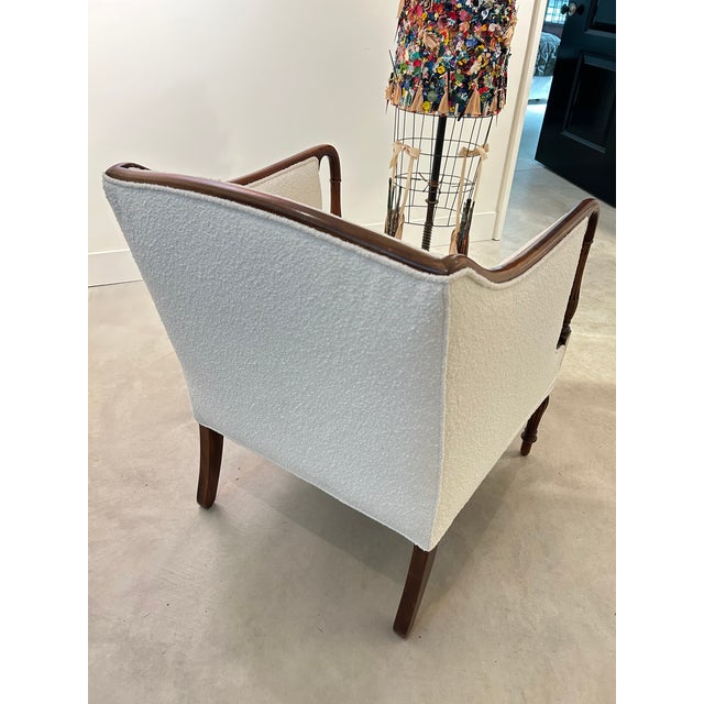 Wood Antique Club Chair With Cream Boucle Upholstery For Sale - Image 7 of 10