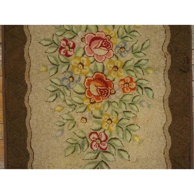 A Ivory Background Color With Beautiful Roses Centerpiece in Floral Pattern Antique American Hooked Rug For Sale In New York - Image 6 of 12