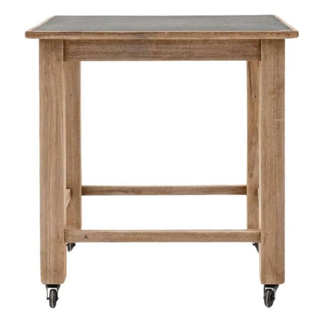 20th Century Belgian Wooden Side Table on Wheels For Sale