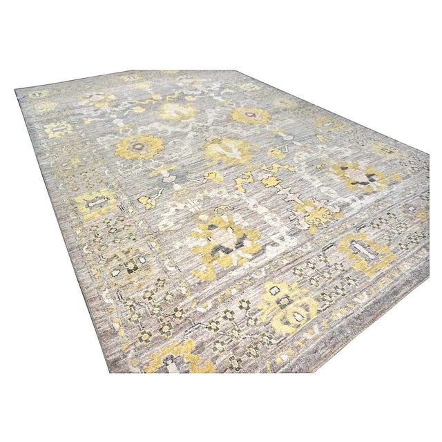 21st Century Turkish Oushak Wool 9x14 Gold, Ivory & Gray Handmade Area Rug #1144083 For Sale In Houston - Image 6 of 12