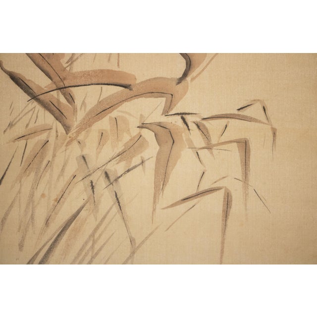 Dove Gray "Duck", Showa Era Japanese Monochrome Watercolor Scroll Painting For Sale - Image 8 of 14