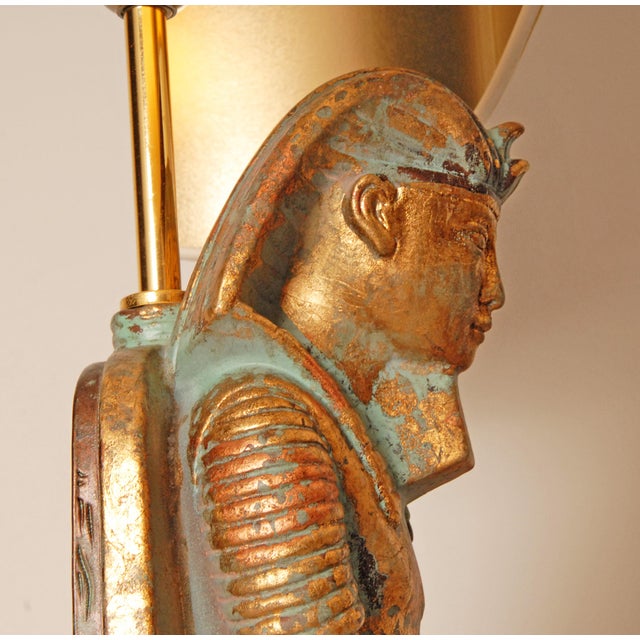 Vintage Italian Lamps Ceramic Figural Table Lamps King Tut and Cleopatra - A Pair For Sale - Image 9 of 13