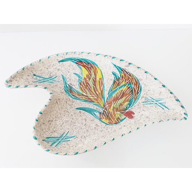 Turquoise Vintage French Tripod Fruit Bowl in Ceramic by A. Borty for Vallauris, 1950 For Sale - Image 8 of 8