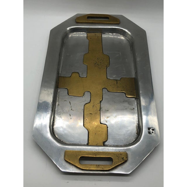 Brutalist Brass Aluminum Tray Set by David Marshall Disenos, 1980s, Set of 4 For Sale - Image 9 of 13