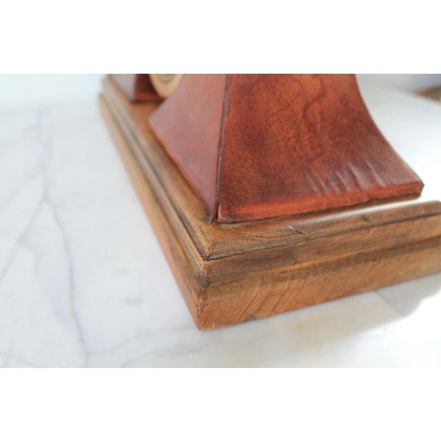Wood Vintage Quartz Traditional Style Leather Wrapped Wooden Mantel Clock For Sale - Image 7 of 16