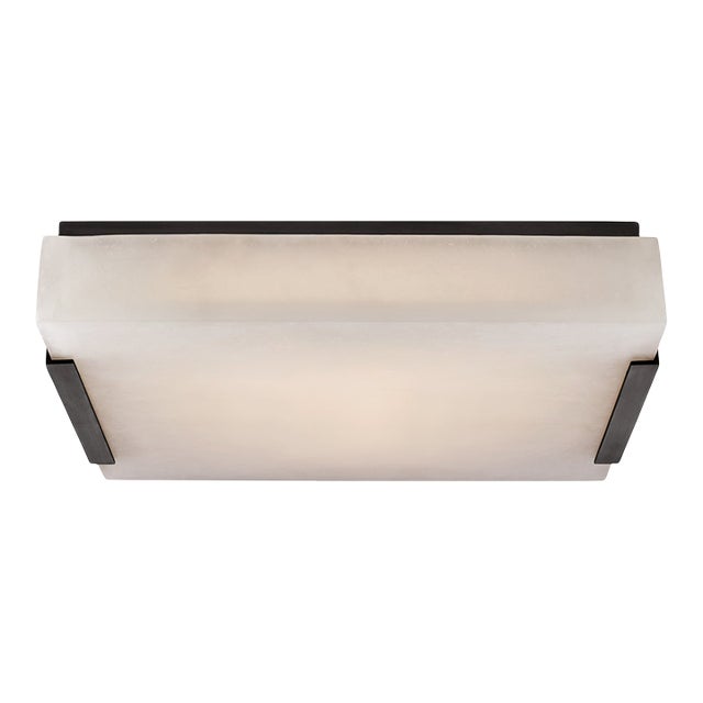 Kelly Wearstler for Visual Comfort Signature Covet Medium Flush Mount in Bronze with Alabaster For Sale