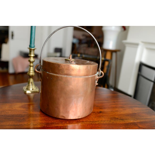 English French Antique Copper Lidded Cooking Pot Stock Pot Cauldron Primitive Cooking For Sale - Image 3 of 11