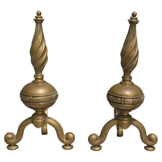 Gold French Brass Andirons, Set of 2 For Sale - Image 8 of 8