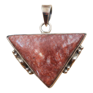 1990s Vintage Burgundy Jasper & Sterling Triangle Pendant