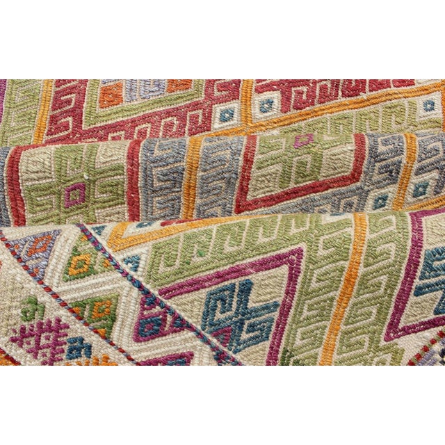 Mid 20th Century Geometric Diamond Vintage Turkish Kilim Rug, Bright and Colorful For Sale - Image 11 of 13