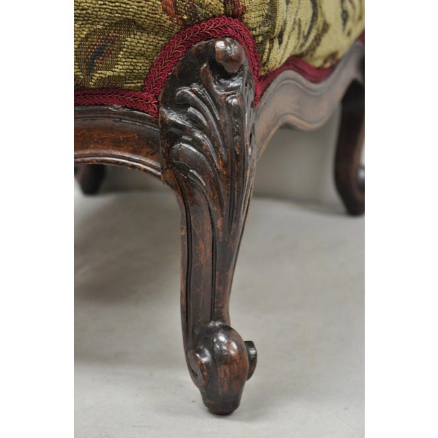 Antique French Louis XV Style Victorian Carved Mahogany Ottoman Footstool For Sale - Image 4 of 14