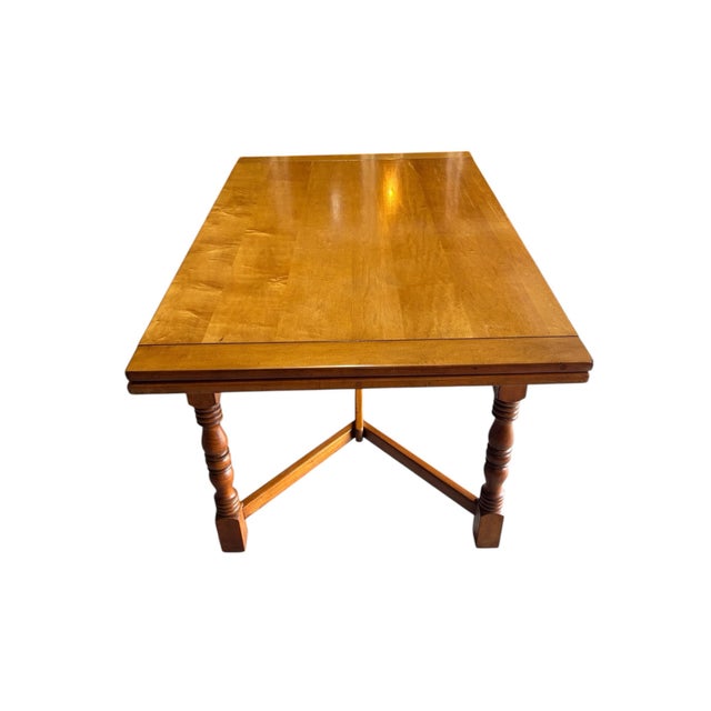 Wood 1940s Cushman Colonial Creations Solid Rock Maple Draw Leaf Table. For Sale - Image 7 of 12