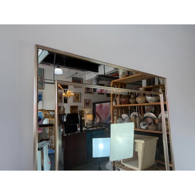 1980s La Barge Style Geometric Beveled Wall Mirror With Brushed Aluminum Frame For Sale - Image 11 of 12