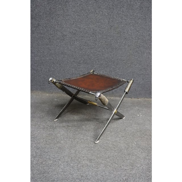 Maitland-Smith Leather X-Base Stool With Cast Eagle Heads For Sale - Image 13 of 14