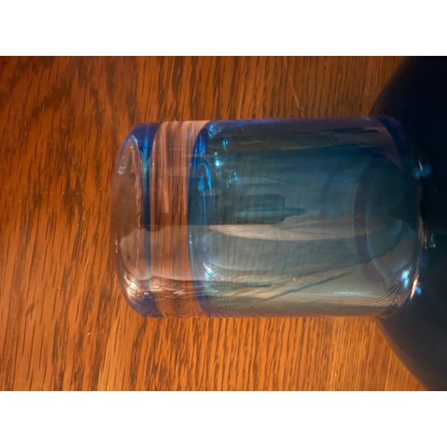 Glass Signed Blue Studio Art Glass Sculptural Vessel by Christian T. | Late 20th Century Modern Statement Vase For Sale - Image 7 of 8