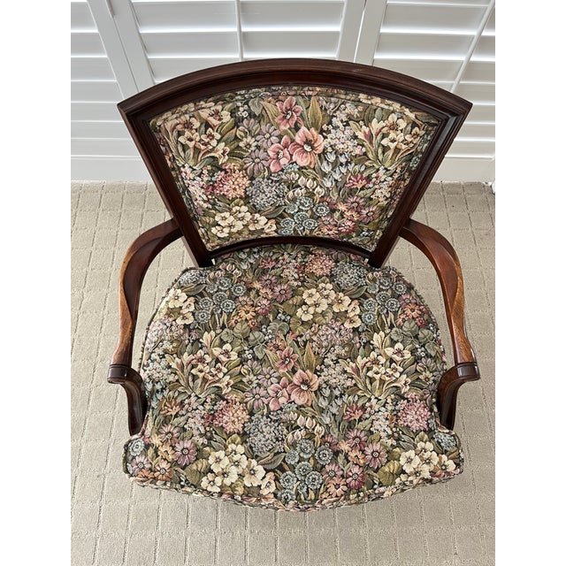 1970s French 18th Century Floral Pattern Mahogany Bergere Armchair Chair For Sale In Salt Lake City - Image 6 of 12