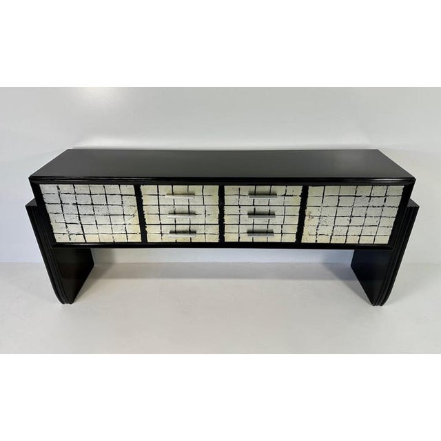 Italian Sideboard in Black Lacquer and Silver Leaf, 1950s For Sale - Image 3 of 10